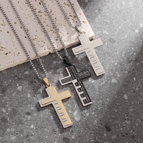 Edelstahl Schmuck Halskette, 304 Edelstahl, Kreuz, plattiert, Modeschmuck, keine, 33x60mm, Länge:60 cm, verkauft von PC
