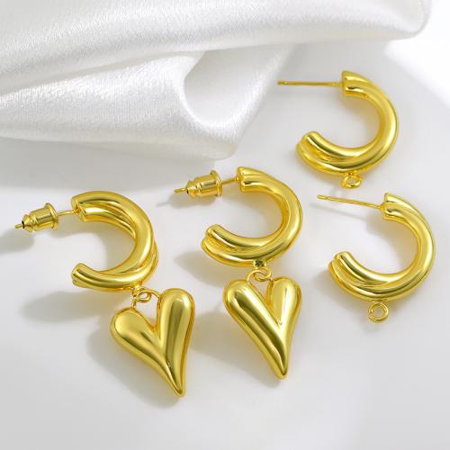Brass Drop Earring, Heart, plated & for woman, golden 