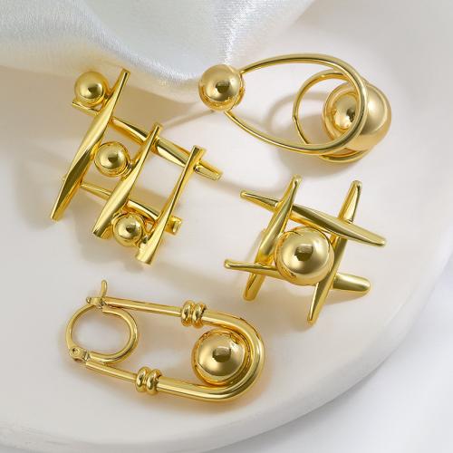 Brass Stud Earring, plated & for woman, golden 