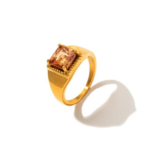 Esmalte de acero inoxidable anillo de dedo, acero inoxidable 304, chapado, micro arcilla de zirconia cúbica & para mujer, dorado, tamaño:7, Vendido por UD