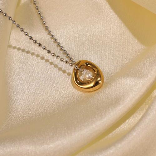 Stainless Steel Jewelry Necklace, 304 Stainless Steel, with Plastic Pearl, plated, for woman, golden 