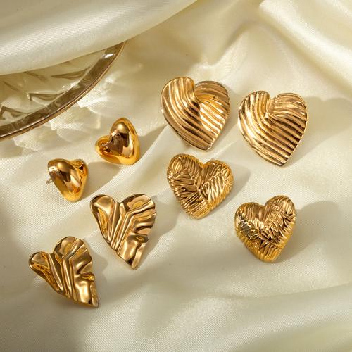 Edelstahl Stud Ohrring, 304 Edelstahl, Herz, plattiert, verschiedene Stile für Wahl & für Frau, goldfarben, verkauft von Paar