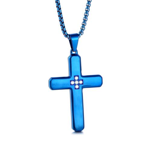 Stainless Steel Cross Pendants, 304 Stainless Steel, plated & micro pave cubic zirconia 