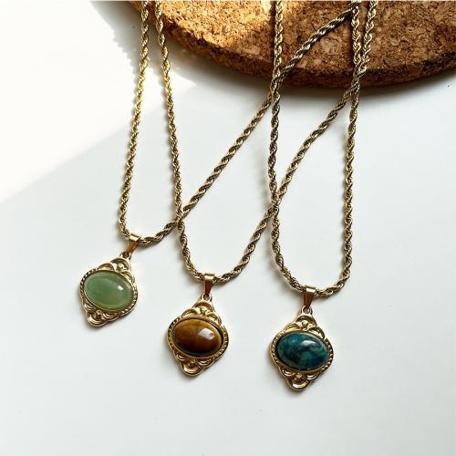 Titanium Steel Jewelry Necklace, with Gemstone, plated & Unisex cm 