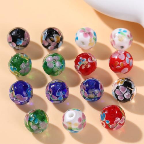 Floral Glass Beads, Round, fashion jewelry & DIY 12mm 