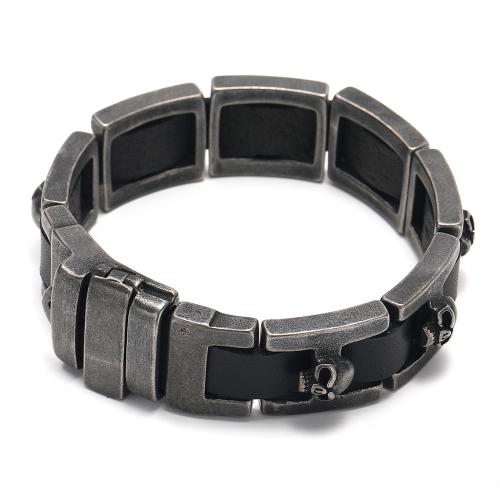 Stainless Steel Chain Bracelets, 304 Stainless Steel, with PU Leather, Skull, Antique finish, punk style & for man, black, 19mm cm 