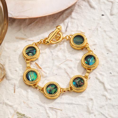 Abalone Shell Bracelets, Brass, with Abalone Shell, Round, gold color plated, for woman cm 