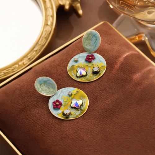 Boucles d'oreilles en laiton zircon cubique pavent, avec zircon cubique, Placage de couleur d'or, pour femme & émail, couleurs mélangées Vendu par paire
