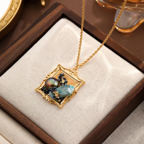 Freshwater Pearl Brass Necklace, with Freshwater Pearl & Glass, with 6CM extender chain, gold color plated, for woman .5 cm [