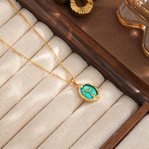 Brass Jewelry Necklace, with 5CM extender chain, gold color plated, for woman & enamel, green cm [