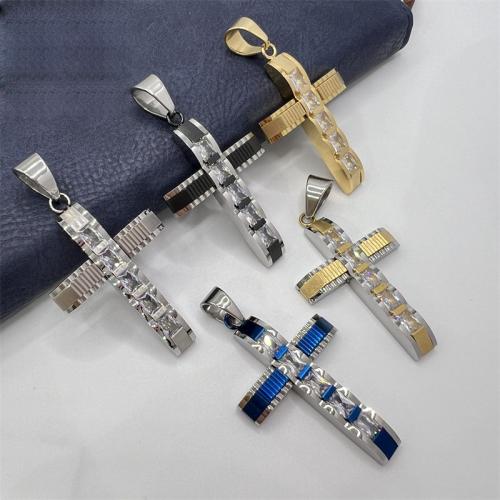 Stainless Steel Cross Pendants, 304 Stainless Steel, plated & micro pave cubic zirconia 