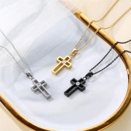 Titanium Steel Jewelry Necklace, Cross, plated, Unisex & micro pave cubic zirconia Approx 41-50 cm 