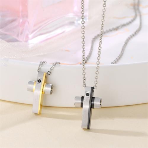 Titanium Steel Jewelry Necklace, Cross, plated, Unisex & micro pave cubic zirconia Approx 41-50 cm 