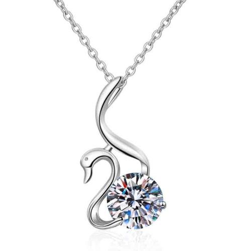 Brass Cubic Zirconia Necklace, with 5CM extender chain, Swan, plated, micro pave cubic zirconia & for woman, platinum color Approx 40 cm 