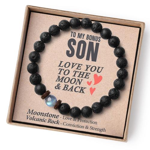 Gemstone Bracelets, Lava, with Moonstone, handmade & for man, black cm 