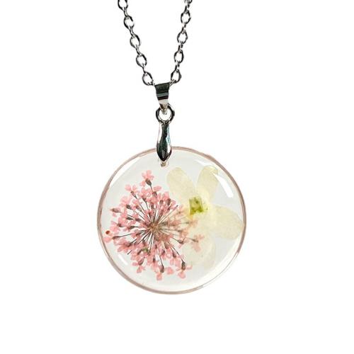 Resin Necklace, 304 Stainless Steel, with Dried Flower & Resin & for woman cm 