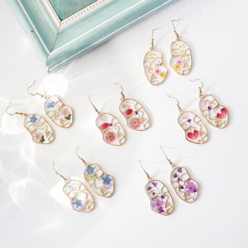 Resin Drop Earring, 304 Stainless Steel, with Dried Flower & Resin & Zinc Alloy, epoxy gel & for woman [