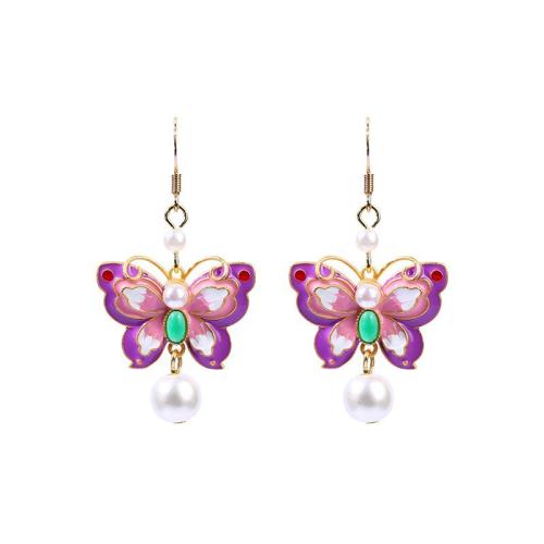 Zinc Alloy Drop Earring, with Plastic Pearl, gold color plated, Hand-Painted Enamel Glaze & for woman, earring length 10-70mm 