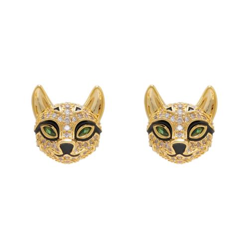Cubic Zirconia Micro Pave Brass Earring, Fox, 18K gold plated, fashion jewelry & micro pave cubic zirconia & for woman, golden 