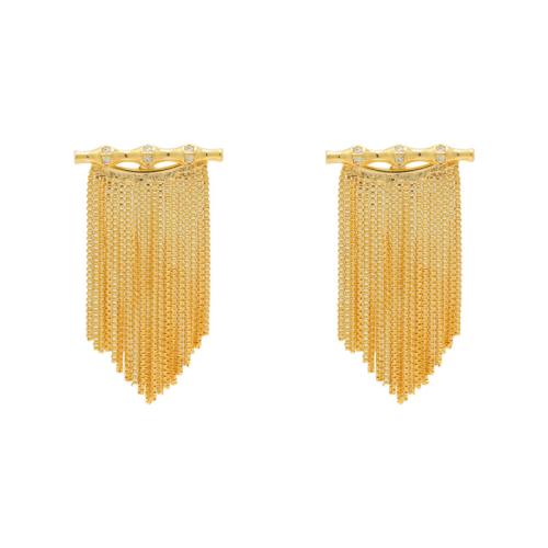 Fashion Fringe Earrings, Brass, 18K gold plated, fashion jewelry & micro pave cubic zirconia & for woman, golden 