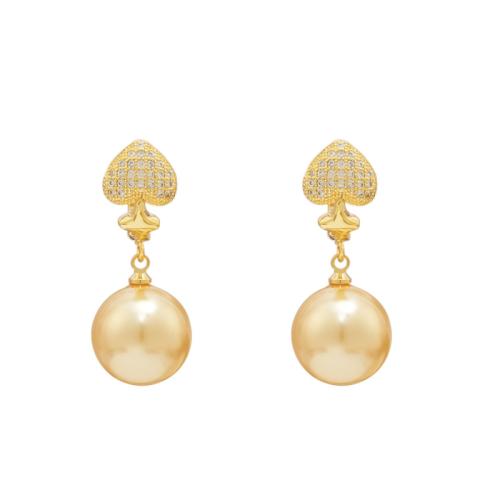 Cubic Zirconia Micro Pave Brass Earring, with Plastic Pearl, 18K gold plated, fashion jewelry & micro pave cubic zirconia & for woman, golden 
