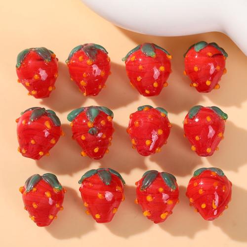 Handgefertigte Lampwork Perlen, Erdbeere, Modeschmuck & DIY, gemischte Farben, 15x14mm, verkauft von PC