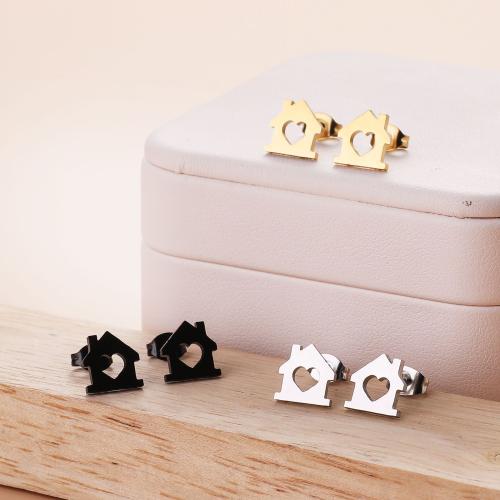 Stainless Steel Stud Earring, 304 Stainless Steel, House, Vacuum Ion Plating, fashion jewelry & for woman & hollow 