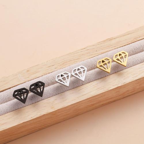 Stainless Steel Stud Earring, 304 Stainless Steel, Diamond Shape, Vacuum Ion Plating, fashion jewelry & for woman & hollow 