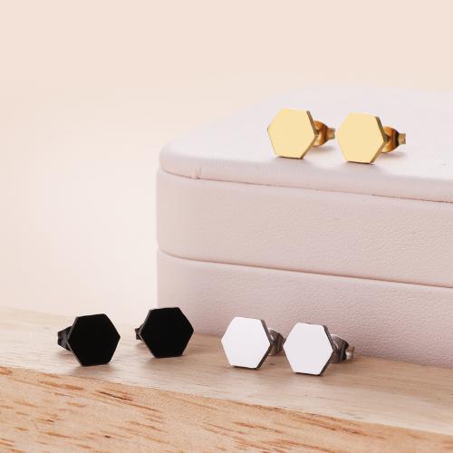 Stainless Steel Stud Earring, 304 Stainless Steel, Hexagon, Vacuum Ion Plating, fashion jewelry & for woman 