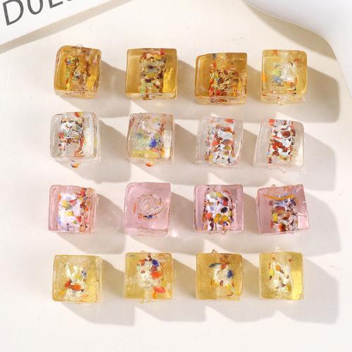 Silver Foil Lampwork Beads, Square, fashion jewelry & DIY 10mm 