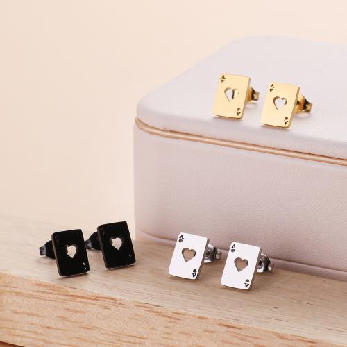 Stainless Steel Stud Earring, 304 Stainless Steel, Poker, Vacuum Ion Plating, fashion jewelry & for woman & hollow 