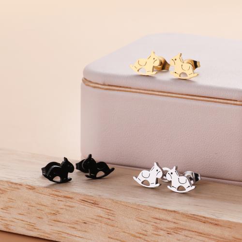 Stainless Steel Stud Earring, 304 Stainless Steel, rocking horse, Vacuum Ion Plating, fashion jewelry & for woman & hollow 