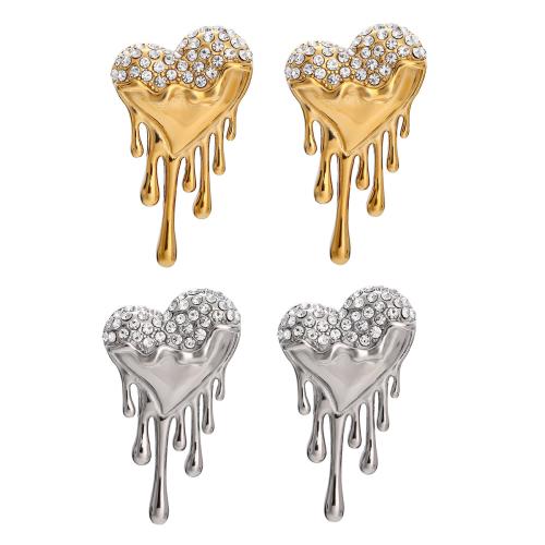 Stainless Steel Rhinestone Stud Earring, 304 Stainless Steel, Heart, Vacuum Ion Plating, fashion jewelry & for woman & with rhinestone 