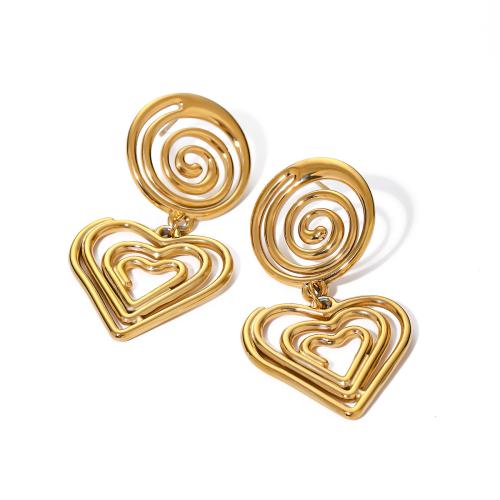Stainless Steel Drop Earring, 304 Stainless Steel, Heart, 18K gold plated, fashion jewelry & for woman, golden 