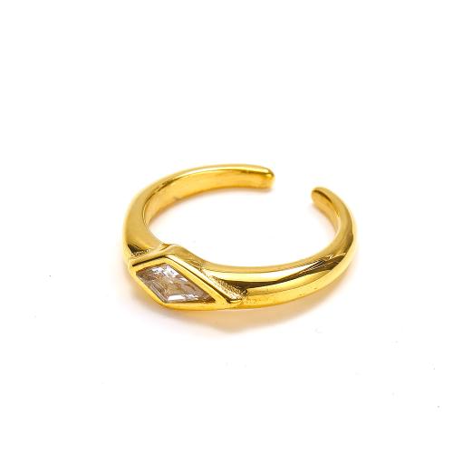 Stainless Steel Finger Ring, 304 Stainless Steel, with Cubic Zirconia, Rhombus, Vacuum Ion Plating, fashion jewelry & for woman, golden 
