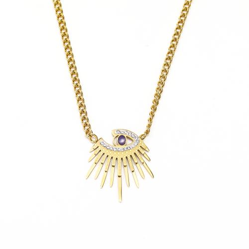 Stainless Steel Jewelry Necklace, 304 Stainless Steel, Evil Eye, Vacuum Ion Plating, fashion jewelry & for woman & with rhinestone, golden Approx 45 cm 