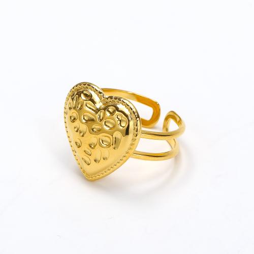 Stainless Steel Finger Ring, 304 Stainless Steel, Heart, Vacuum Ion Plating, Adjustable & fashion jewelry & for woman, golden 