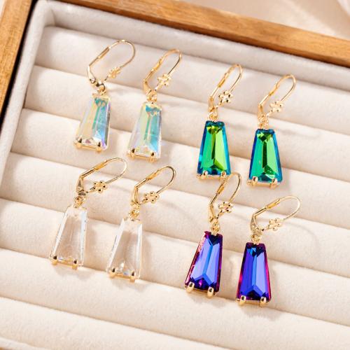 Brass Drop Earring, with Glass, plated, fashion jewelry 