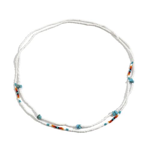 Glass Seed Beads Necklace, Seedbead, with turquoise, Double Layer & fashion jewelry & for woman, mixed colors .5 Inch 
