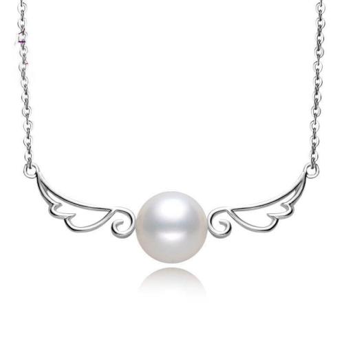Brass Jewelry Necklace, with Plastic Pearl, with 5CM extender chain, plated, for woman, platinum color Approx 40 cm 