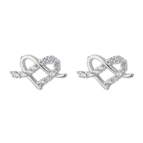 Cubic Zirconia Micro Pave Brass Earring, Heart, plated, micro pave cubic zirconia & for woman, platinum color 