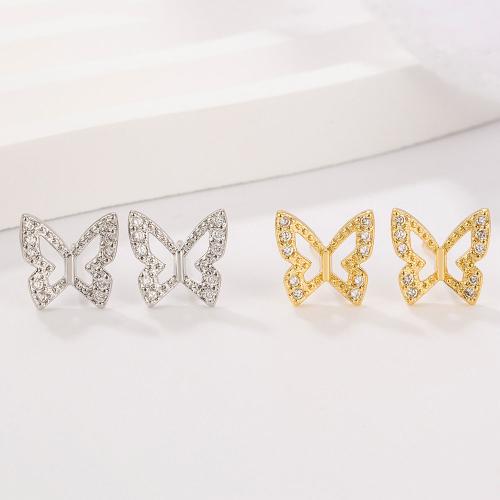 Cubic Zirconia Micro Pave Brass Earring, Butterfly, plated, micro pave cubic zirconia & for woman 