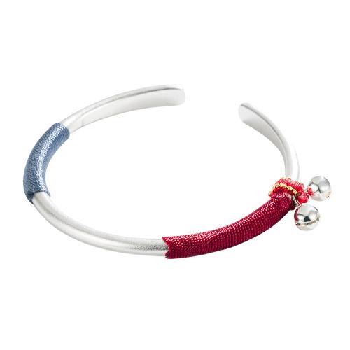 Brass Cuff Bangle, with Polyester Cord, plated, for woman, platinum color [