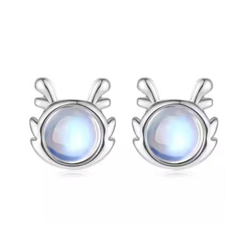 Brass Stud Earring, with Moonstone, plated & for woman 
