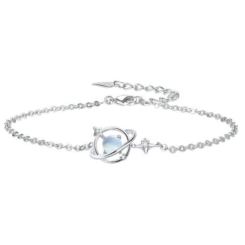 Cubic Zirconia Micro Pave Brass Bracelet, with Moonstone, with 4CM extender chain, plated, micro pave cubic zirconia & for woman, platinum color Approx 16 cm 