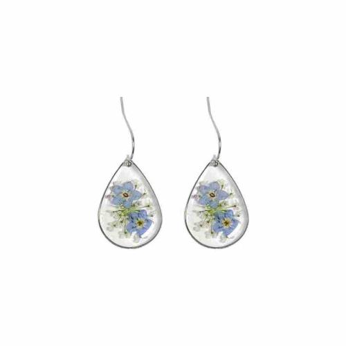 Resin Drop Earring, 304 Stainless Steel, with Dried Flower & Resin, for woman, blue 