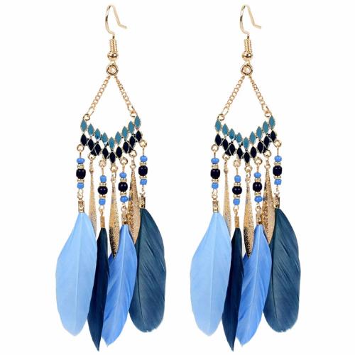 Fashion Feather Earring , Zinc Alloy, with Feather, for woman 