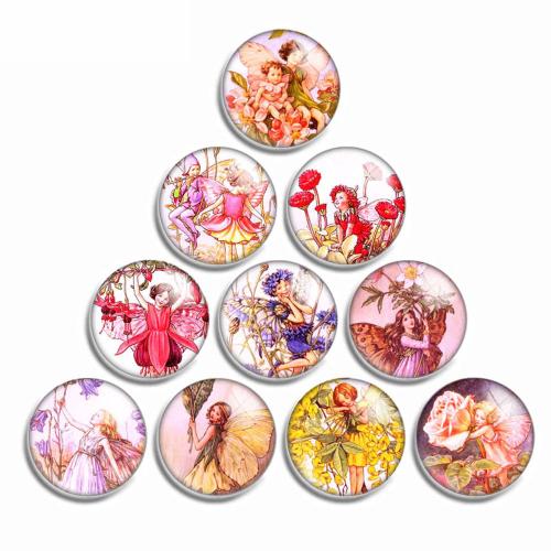 Decal Glass Cabochon, with Resin, Flat Round, DIY 