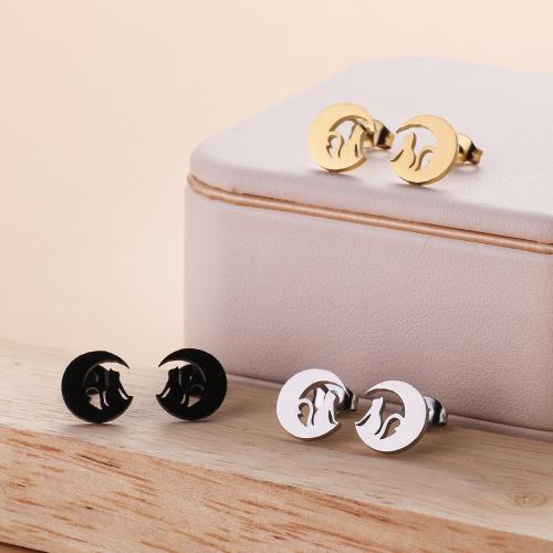 Stainless Steel Stud Earring, 304 Stainless Steel, Moon, Vacuum Ion Plating, fashion jewelry & for woman 