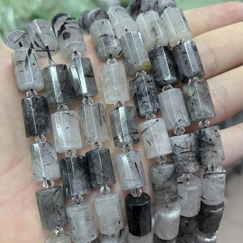 Rutilated Quartz Beads, Black Rutilated Quartz, Column, fashion jewelry & DIY & faceted, mixed colors, Length about 10-15mm Approx 38 cm 
